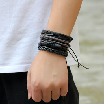 Men's Fashion Hand Woven Multilayer PU Bracelet